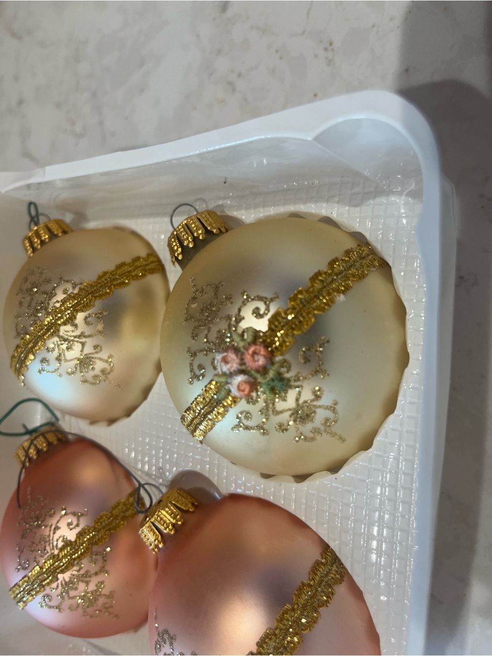 Festive Gold and Peach Holiday Ornament Set by